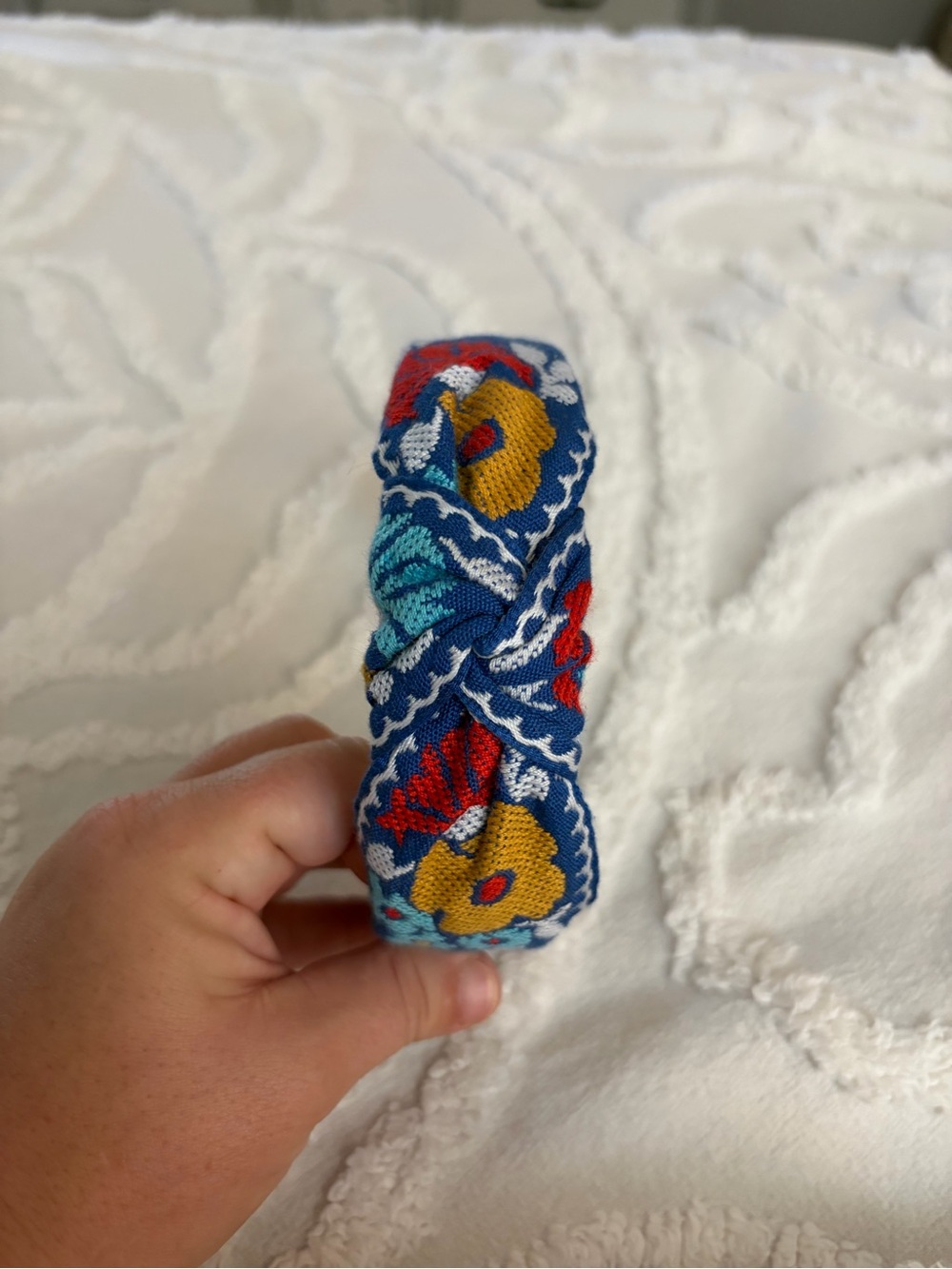 Plunder Braided Floral Headband in Blue with Yellow, Red, Teal Accents